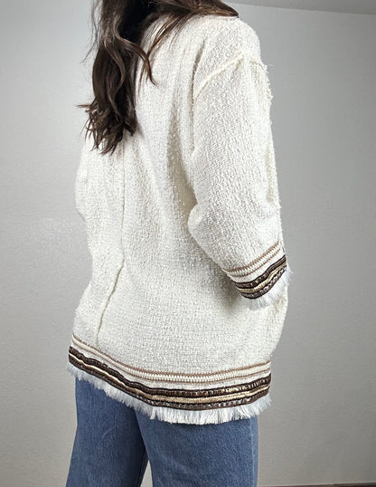 Woven Cotton Polyester Tweed Long Sleeve Jacket