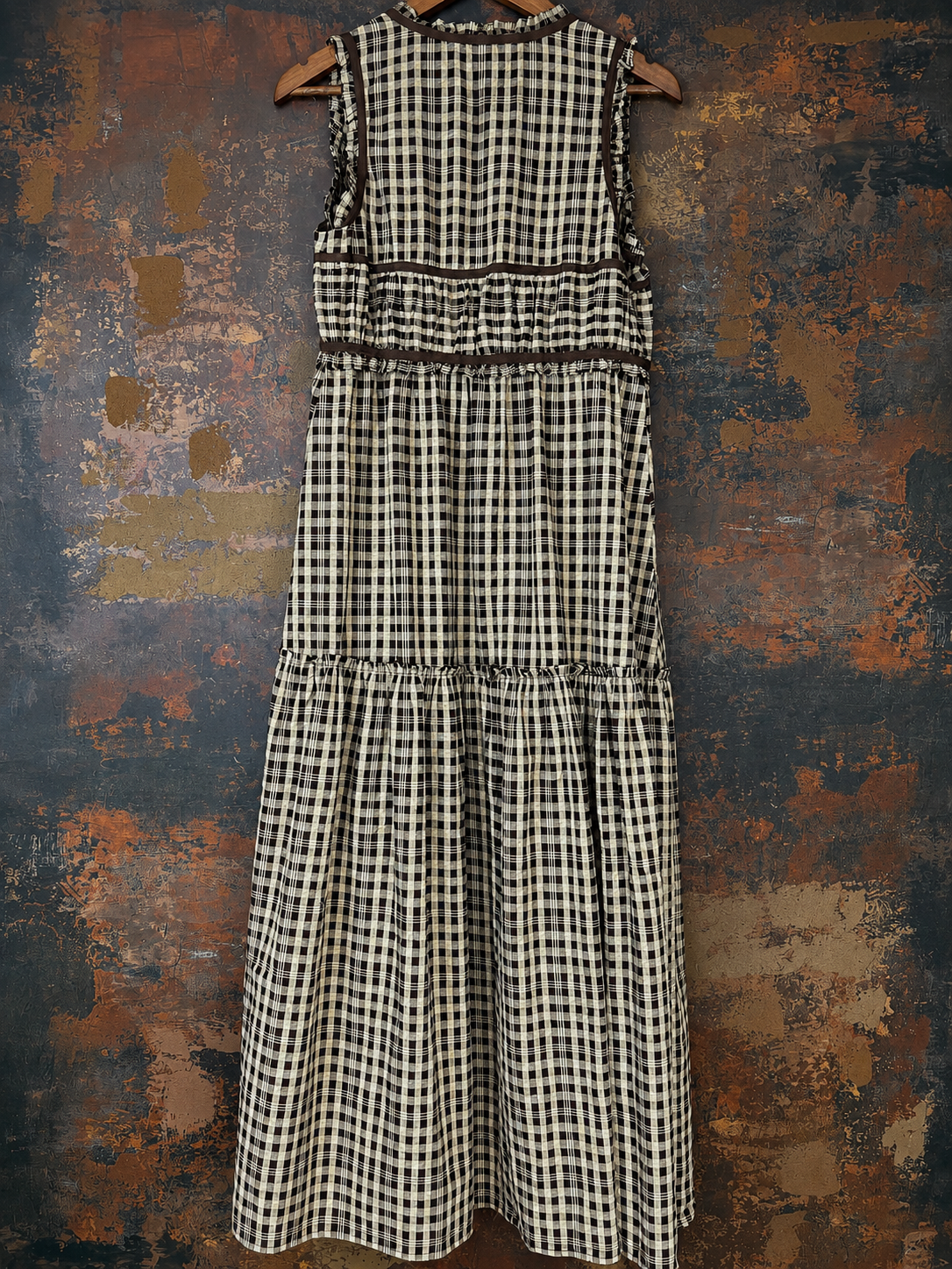Plaid Sleeveless Tie-Front Ankle-Length Maxi Top