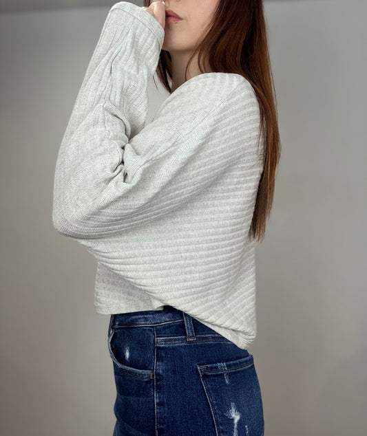 Knit Ribbed Round Neck Long Sleeve Pullover Top