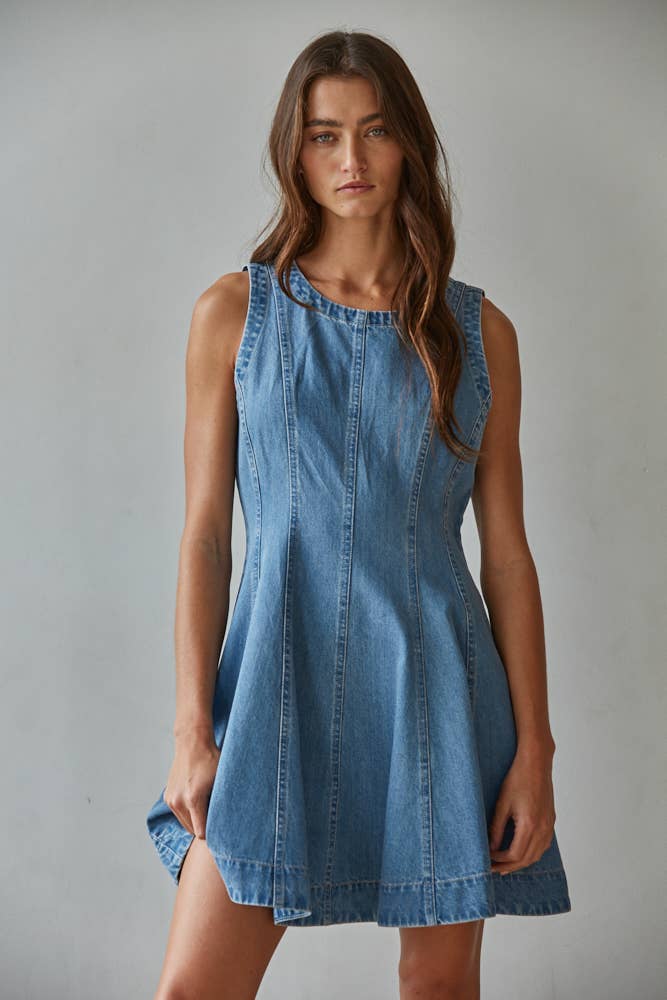 BD342 | Denim Cotton Lyocell Round Neck Sleeveless Mini