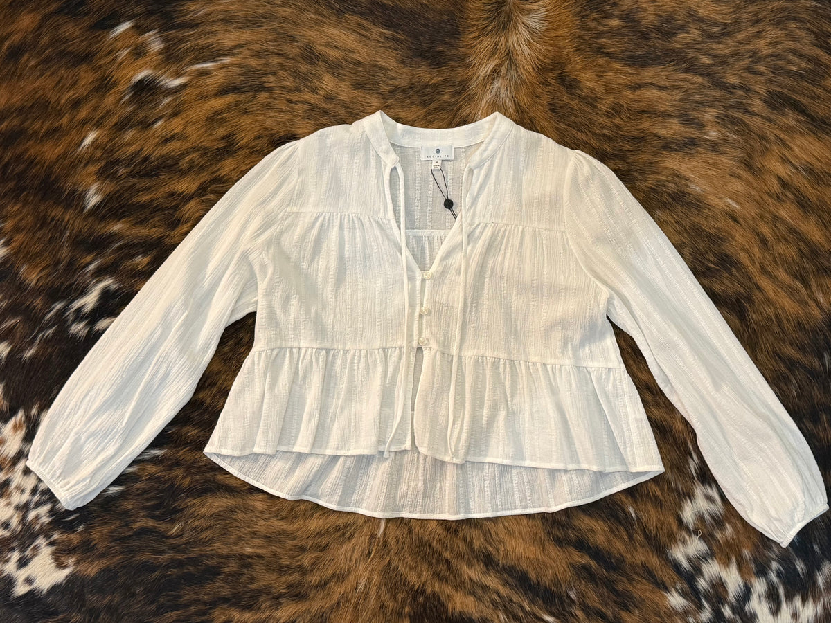 Textured Button Front Blouse – Ivory