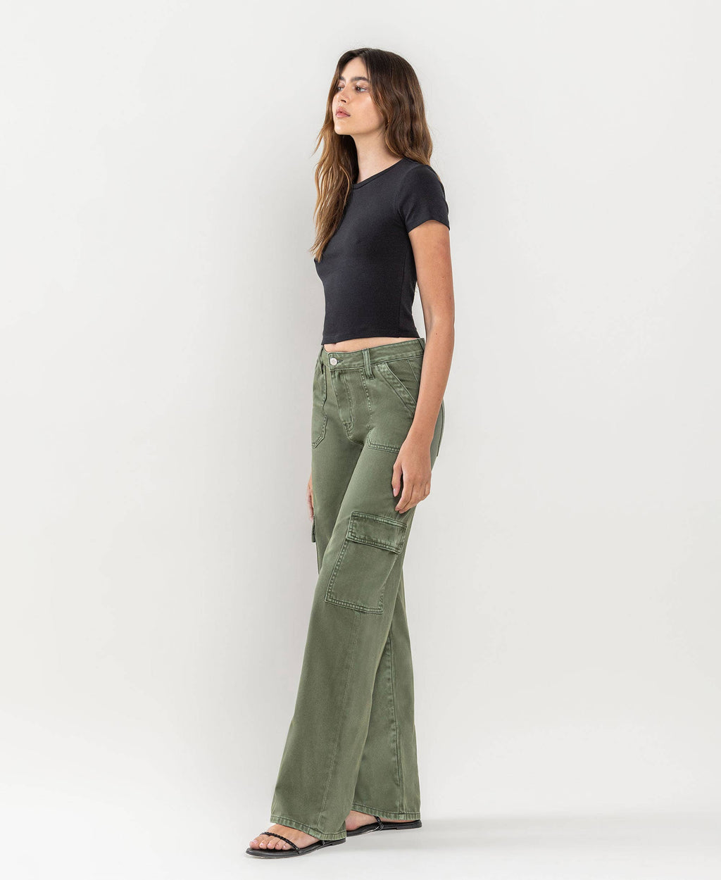 HIGH RISE UTILITY CARGO WIDE JEANS T5823TY