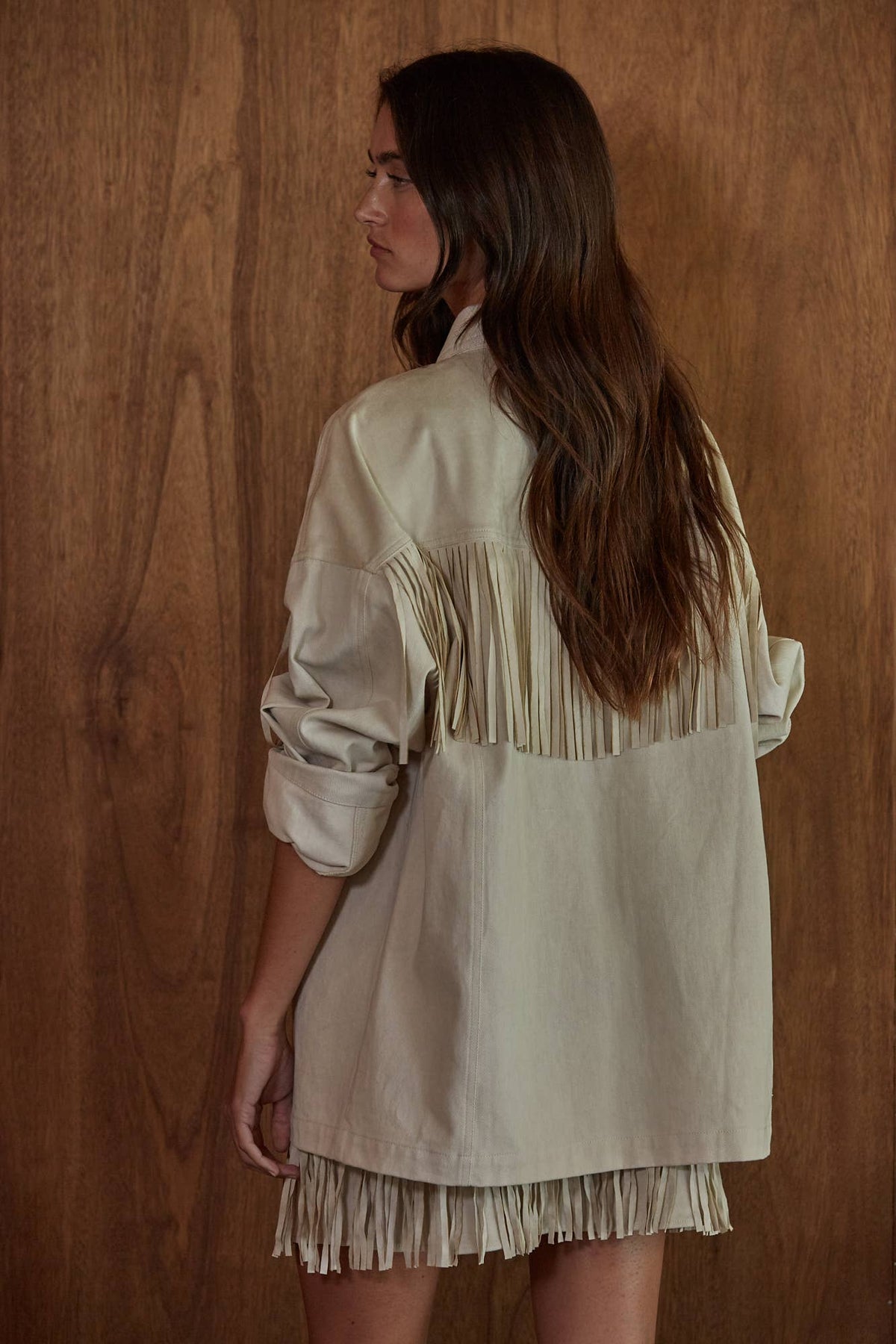 Woven Cotton Buttondown Collar Neck Long Sleeve Top