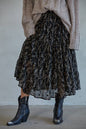 Woven Nylon Spandex Floral Lace Flare Midi Skirt