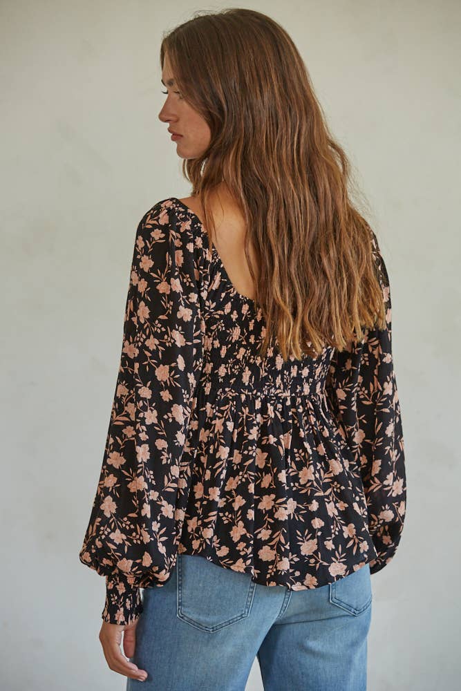 Woven Rayon Floral Print Flare Top