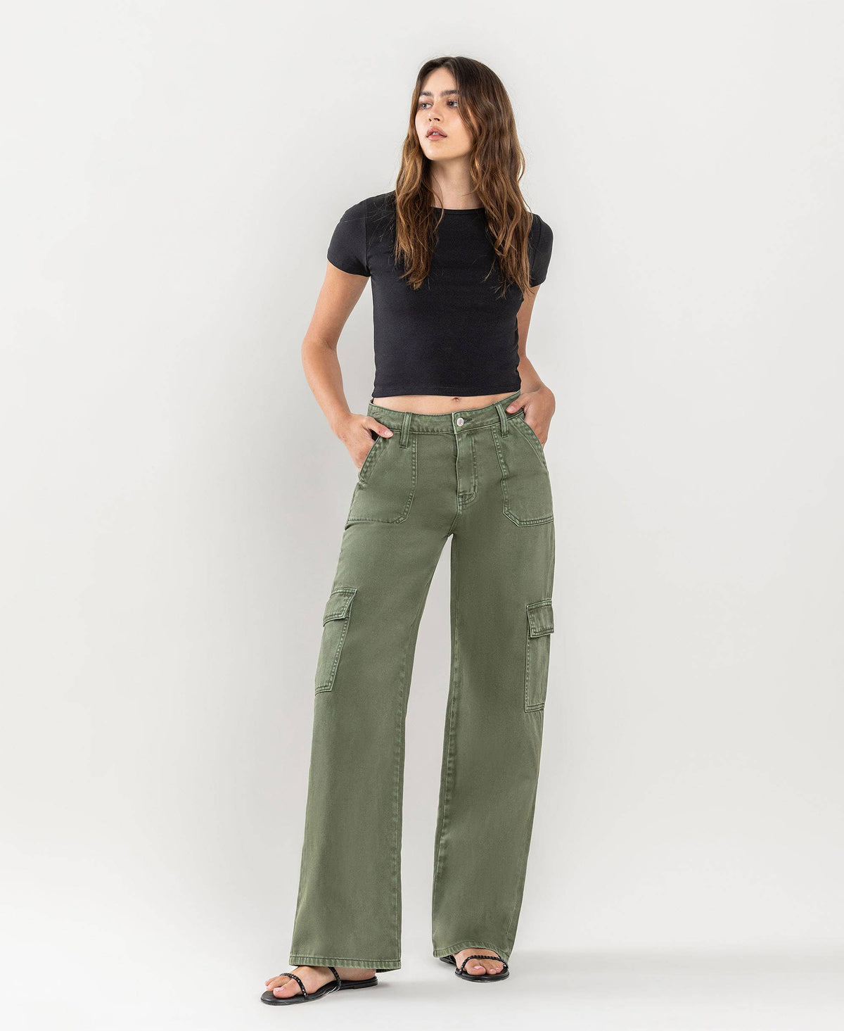 HIGH RISE UTILITY CARGO WIDE JEANS T5823TY