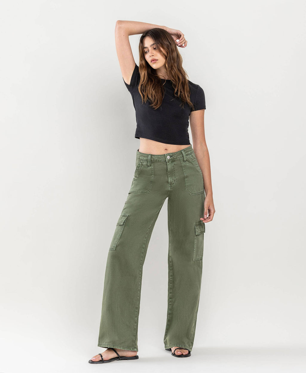 HIGH RISE UTILITY CARGO WIDE JEANS T5823TY