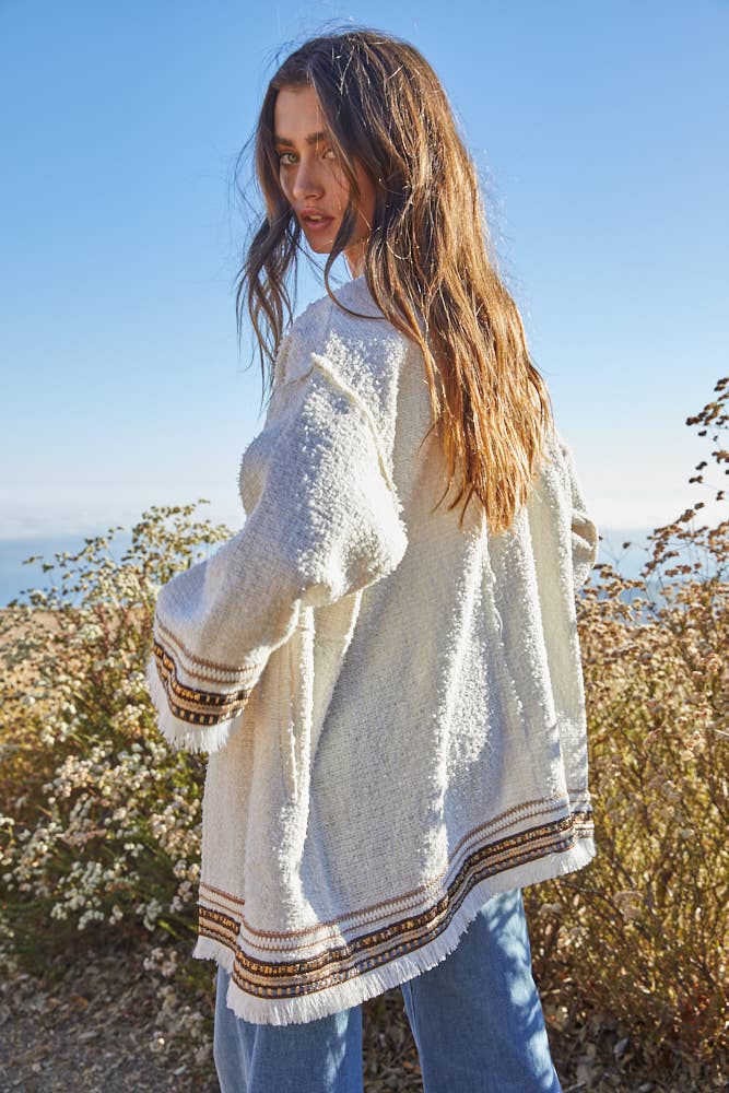 Woven Cotton Polyester Tweed Long Sleeve Jacket