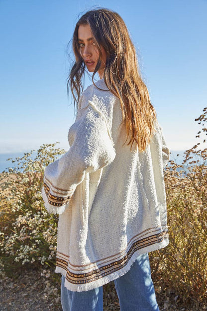 Woven Cotton Polyester Tweed Long Sleeve Jacket