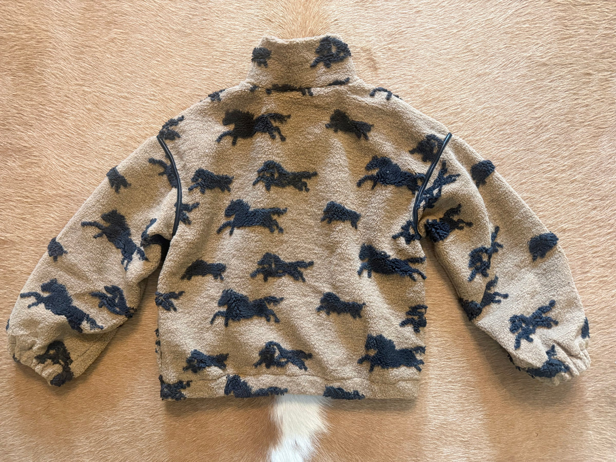 Horses Jacquard Sherpa Fleece Zip-Up High-Collar Jacket