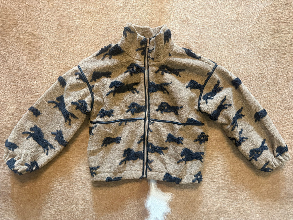 Horses Jacquard Sherpa Fleece Zip-Up High-Collar Jacket