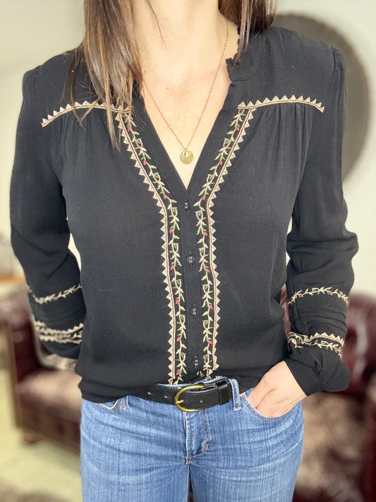 Bohemian Embroidered Button Down Top