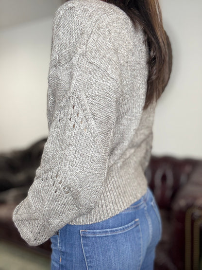 BUTTON DOWN CABLE KNIT CROPPED SWEATER CARDIGAN