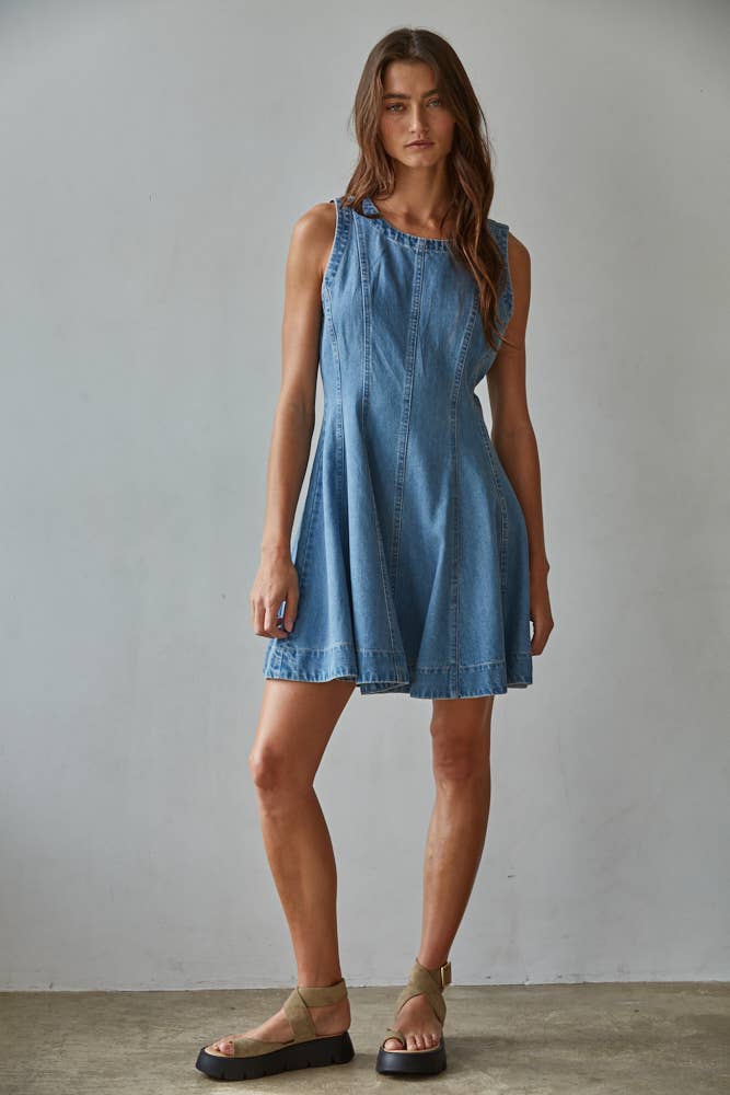 BD342 | Denim Cotton Lyocell Round Neck Sleeveless Mini