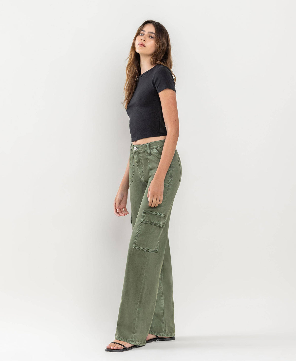 HIGH RISE UTILITY CARGO WIDE JEANS T5823TY