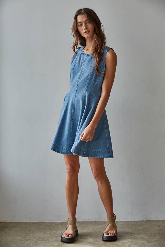 BD342 | Denim Cotton Lyocell Round Neck Sleeveless Mini
