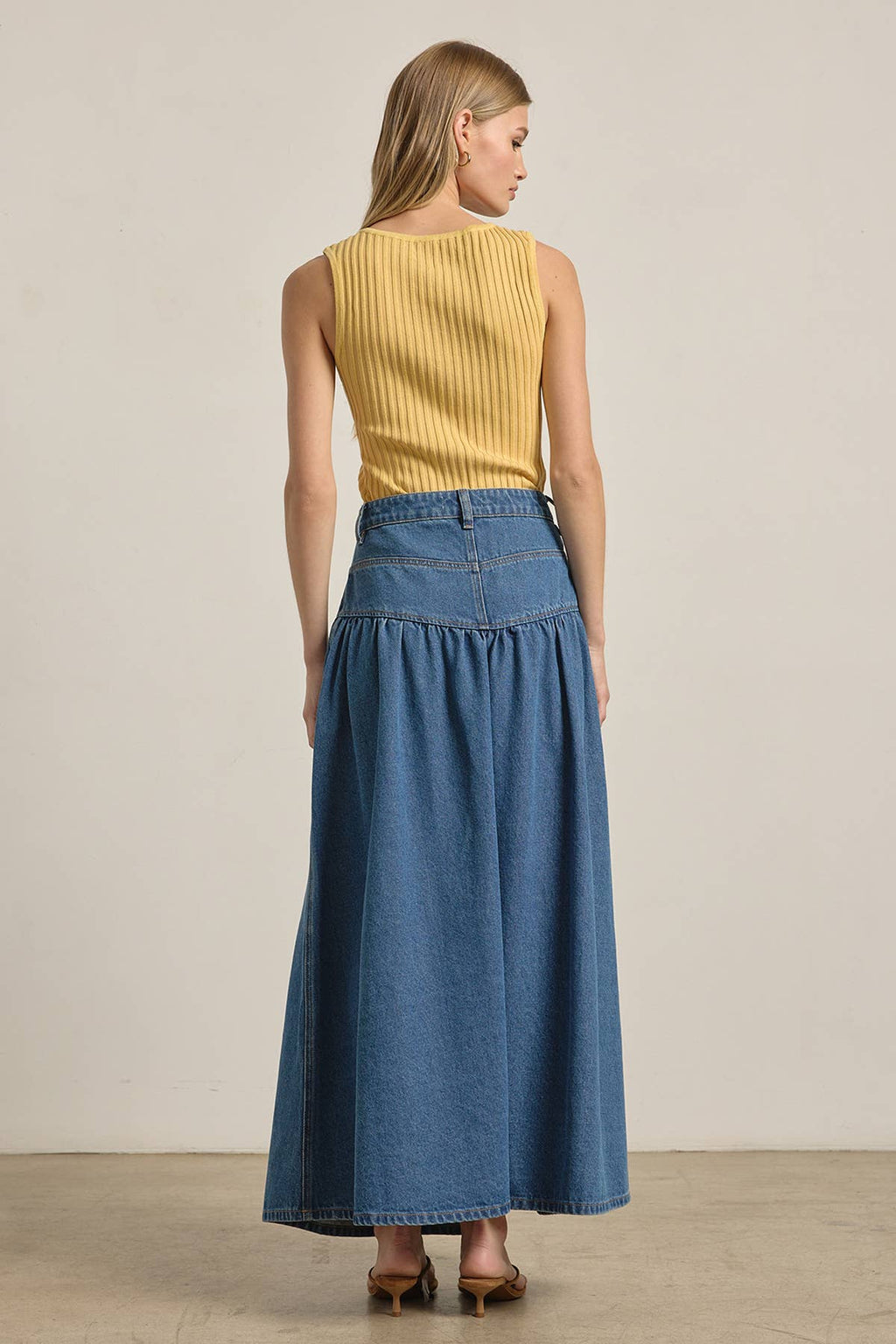 Tiered Denim Maxi Skirt