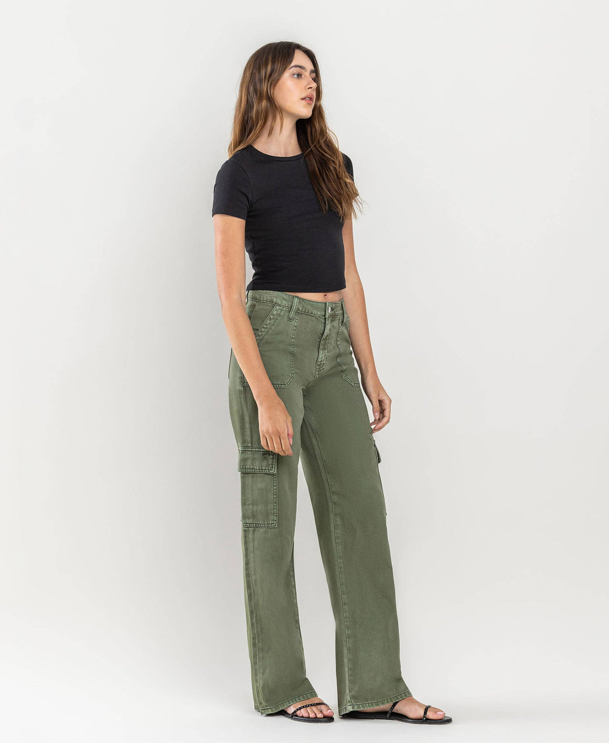 HIGH RISE UTILITY CARGO WIDE JEANS T5823TY