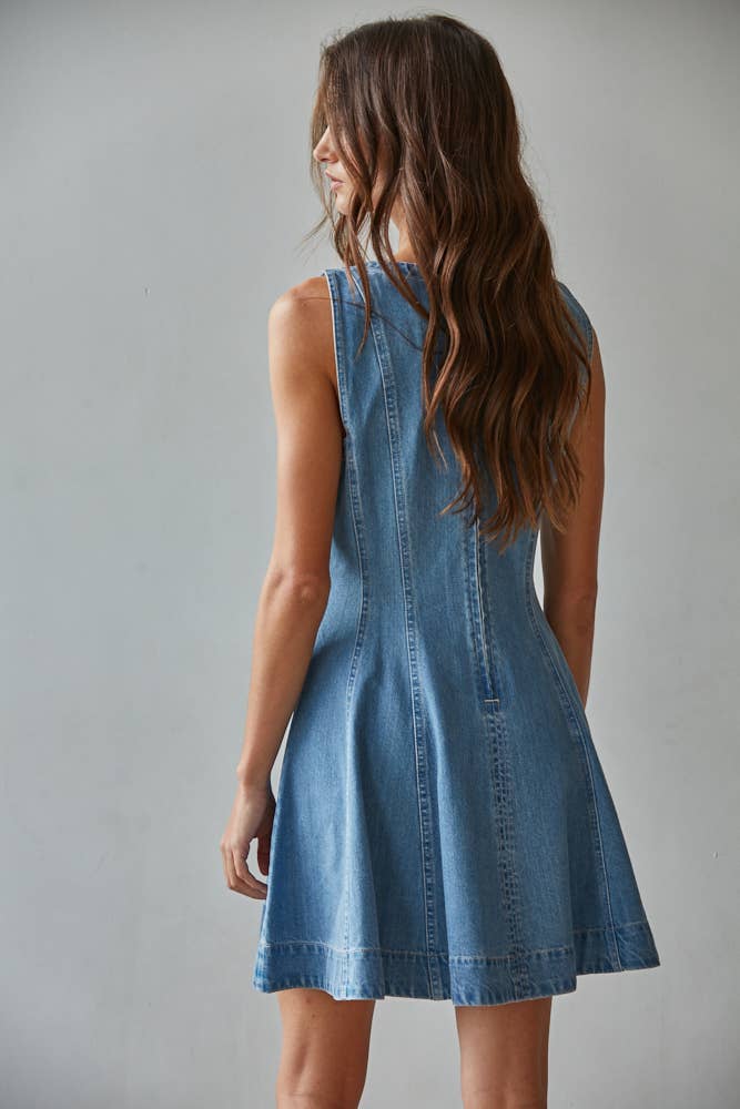 BD342 | Denim Cotton Lyocell Round Neck Sleeveless Mini