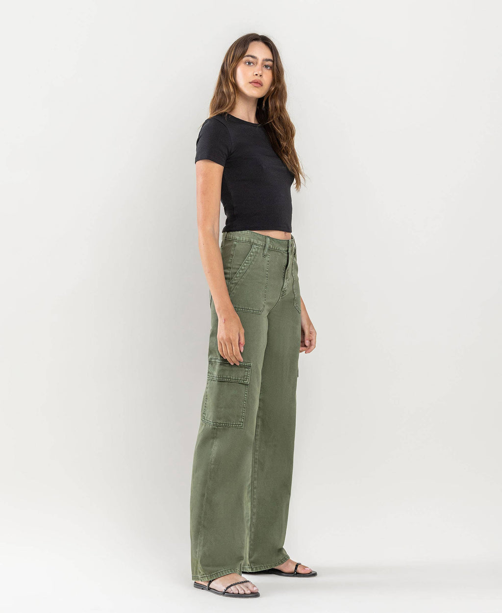 HIGH RISE UTILITY CARGO WIDE JEANS T5823TY