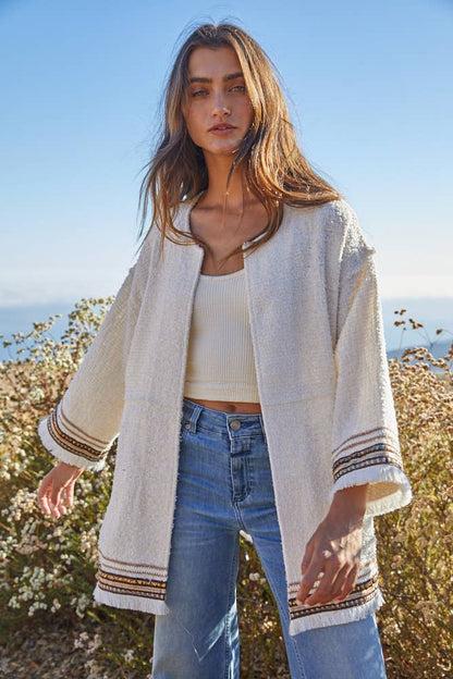 Woven Cotton Polyester Tweed Long Sleeve Jacket