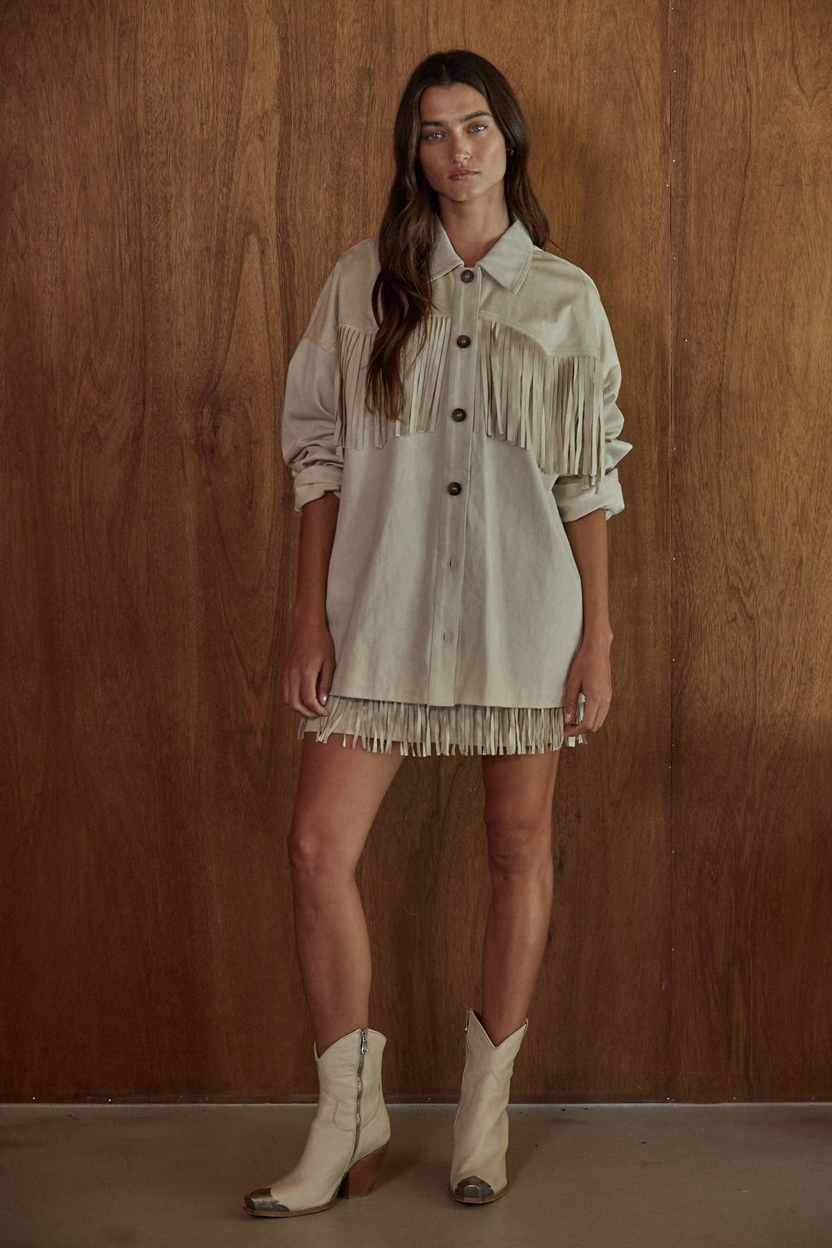 Woven Cotton Buttondown Collar Neck Long Sleeve Top