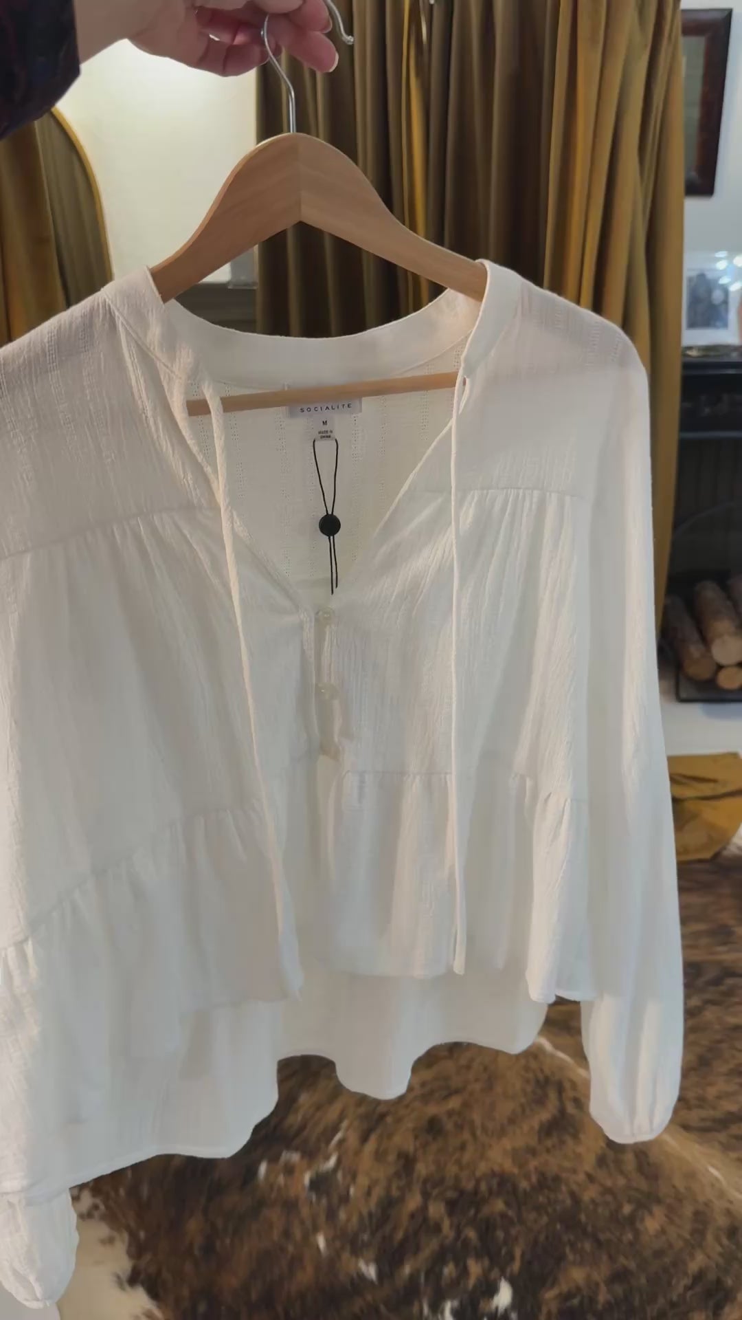 Textured Button Front Blouse – Ivory