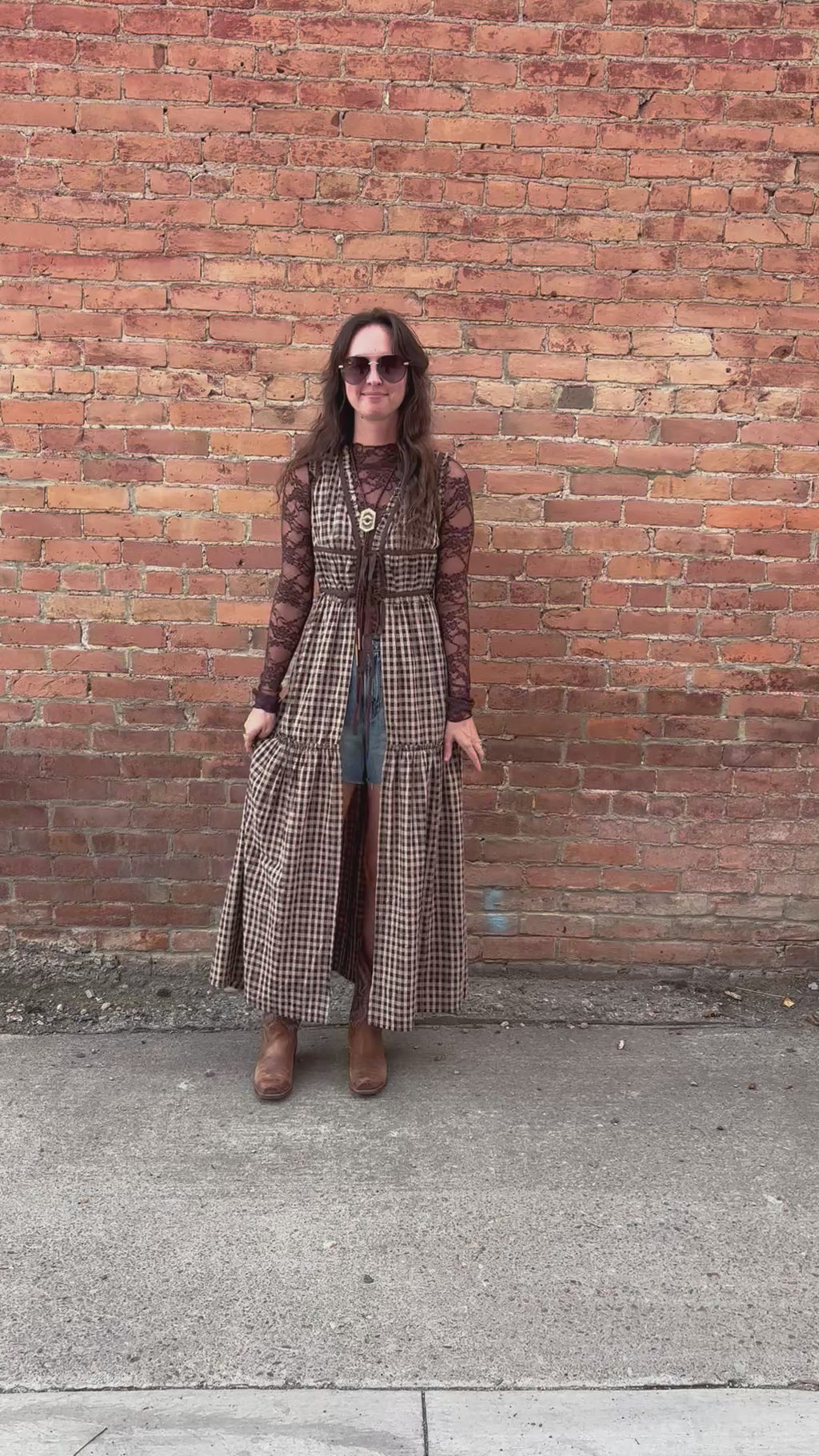 Plaid Sleeveless Tie-Front Ankle-Length Maxi Top