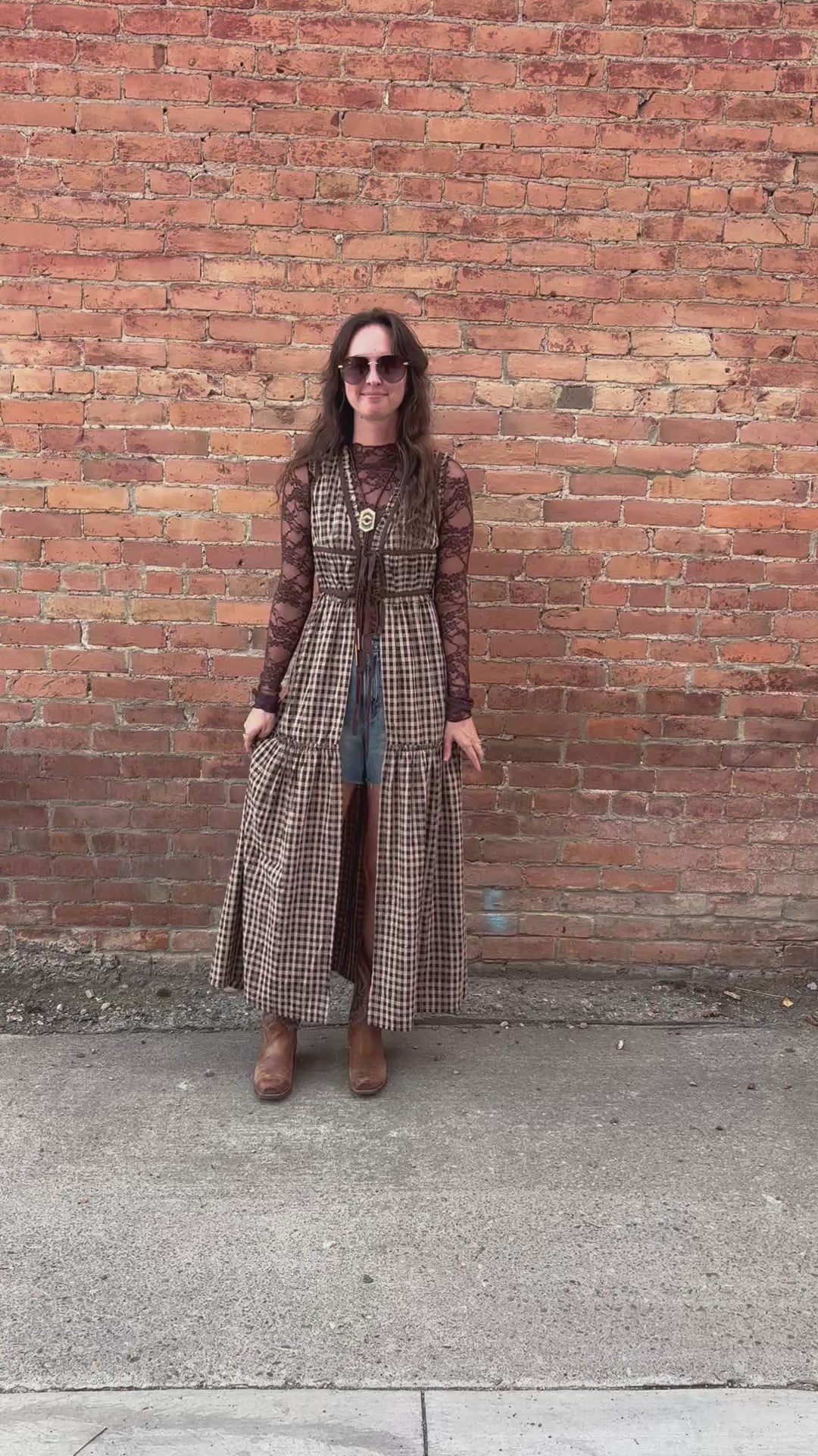 Plaid Sleeveless Tie-Front Ankle-Length Maxi Top
